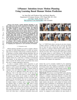 I-Planner: Intention-Aware Motion Planning Using Learning Based Human
  Motion Prediction