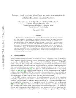 Reinforcement Learning algorithms for regret minimization in structured
  Markov Decision Processes