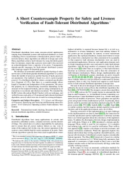 A Short Counterexample Property for Safety and Liveness Verification of
  Fault-tolerant Distributed Algorithms