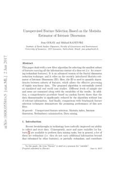 Unsupervised Feature Selection Based on the Morisita Estimator of
  Intrinsic Dimension