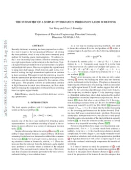 The Symmetry of a Simple Optimization Problem in Lasso Screening