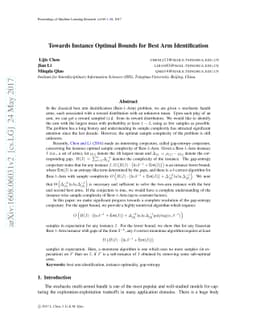 Towards Instance Optimal Bounds for Best Arm Identification