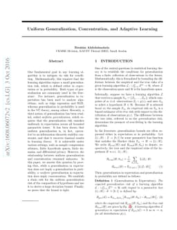 Uniform Generalization, Concentration, and Adaptive Learning