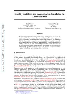 Stability revisited: new generalisation bounds for the Leave-one-Out