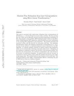 Absolute Pose Estimation from Line Correspondences using Direct Linear
  Transformation