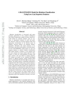 A Bi-LSTM-RNN Model for Relation Classification Using Low-Cost Sequence
  Features