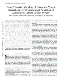Game-Theoretic Modeling of Driver and Vehicle Interactions for
  Verification and Validation of Autonomous Vehicle Control Systems