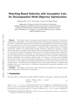 Matching-Based Selection with Incomplete Lists for Decomposition
  Multi-Objective Optimization