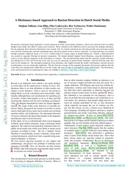 A Dictionary-based Approach to Racism Detection in Dutch Social Media
