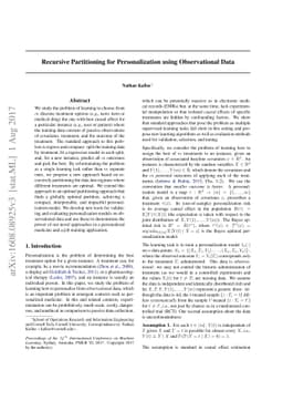 Recursive Partitioning for Personalization using Observational Data