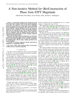A Non-iterative Method for (Re)Construction of Phase from STFT Magnitude