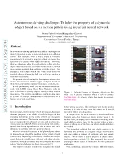 Autonomous driving challenge: To Infer the property of a dynamic object
  based on its motion pattern using recurrent neural network
