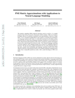 PMI Matrix Approximations with Applications to Neural Language Modeling