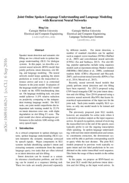Joint Online Spoken Language Understanding and Language Modeling with
  Recurrent Neural Networks