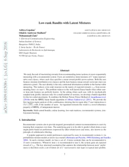 Low-rank Bandits with Latent Mixtures