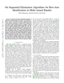 On Sequential Elimination Algorithms for Best-Arm Identification in
  Multi-Armed Bandits