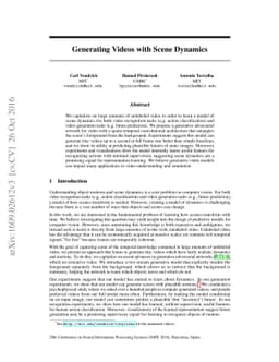 Generating Videos with Scene Dynamics