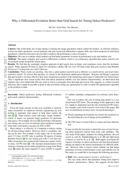Why is Differential Evolution Better than Grid Search for Tuning Defect
  Predictors?