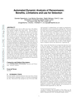 Automated Dynamic Analysis of Ransomware: Benefits, Limitations and use
  for Detection