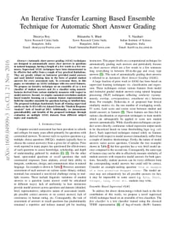 An Iterative Transfer Learning Based Ensemble Technique for Automatic
  Short Answer Grading