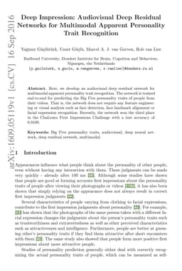 Deep Impression: Audiovisual Deep Residual Networks for Multimodal
  Apparent Personality Trait Recognition