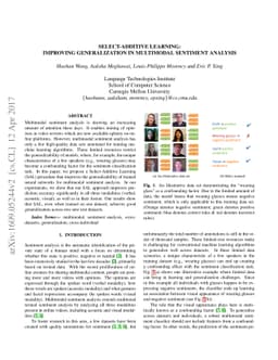 Select-Additive Learning: Improving Generalization in Multimodal
  Sentiment Analysis