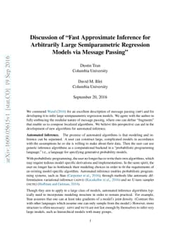 Discussion of "Fast Approximate Inference for Arbitrarily Large
  Semiparametric Regression Models via Message Passing"