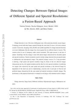 Detecting Changes Between Optical Images of Different Spatial and
  Spectral Resolutions: a Fusion-Based Approach