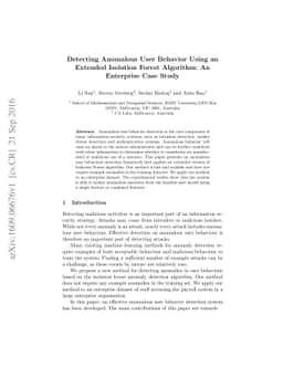 Detecting Anomalous User Behavior Using an Extended Isolation Forest
  Algorithm: An Enterprise Case Study