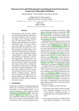 Character-level and Multi-channel Convolutional Neural Networks for
  Large-scale Authorship Attribution
