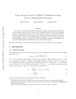 Large Margin Nearest Neighbor Classification using Curved Mahalanobis
  Distances