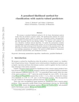 A penalized likelihood method for classification with matrix-valued
  predictors