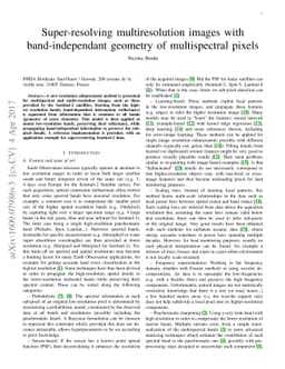 Super-resolving multiresolution images with band-independant geometry of
  multispectral pixels