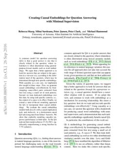 Creating Causal Embeddings for Question Answering with Minimal
  Supervision