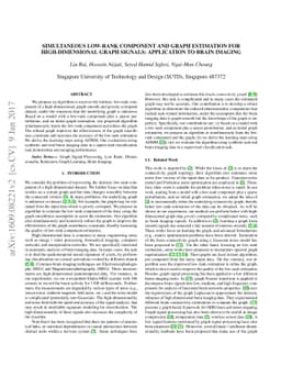 Simultaneous Low-rank Component and Graph Estimation for
  High-dimensional Graph Signals: Application to Brain Imaging