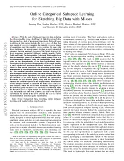 Online Categorical Subspace Learning for Sketching Big Data with Misses