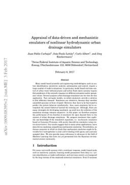 Appraisal of data-driven and mechanistic emulators of nonlinear
  hydrodynamic urban drainage simulators