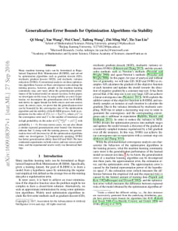 Generalization Error Bounds for Optimization Algorithms via Stability