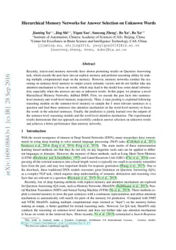 Hierarchical Memory Networks for Answer Selection on Unknown Words