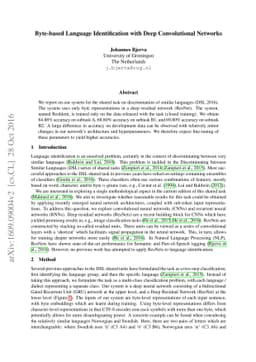 Byte-based Language Identification with Deep Convolutional Networks