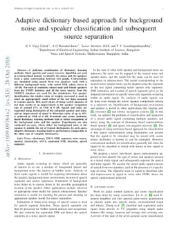 Adaptive dictionary based approach for background noise and speaker
  classification and subsequent source separation
