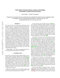 Very Deep Convolutional Neural Networks for Robust Speech Recognition