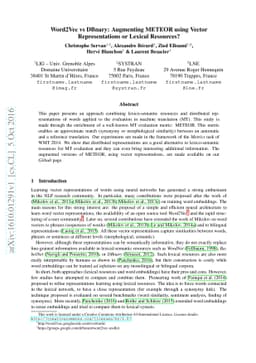 Word2Vec vs DBnary: Augmenting METEOR using Vector Representations or
  Lexical Resources?