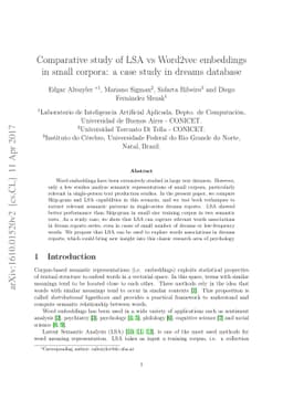 Comparative study of LSA vs Word2vec embeddings in small corpora: a case
  study in dreams database