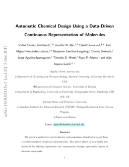Automatic chemical design using a data-driven continuous representation
  of molecules