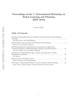 Proceedings of the 1st International Workshop on Robot Learning and
  Planning (RLP 2016)