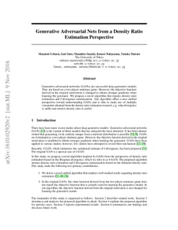 Generative Adversarial Nets from a Density Ratio Estimation Perspective