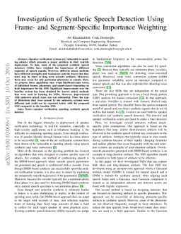 Investigation of Synthetic Speech Detection Using Frame- and
  Segment-Specific Importance Weighting