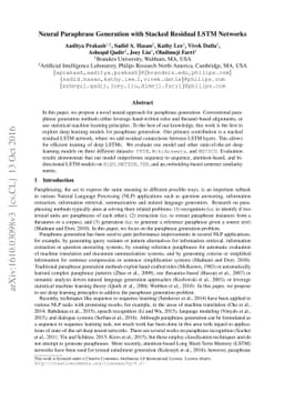 Neural Paraphrase Generation with Stacked Residual LSTM Networks