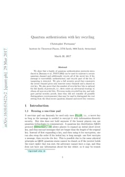 Quantum authentication with key recycling